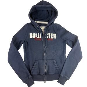 Hollister Y2K Navy Blue Zip-Up Hoodie - California Logo M
